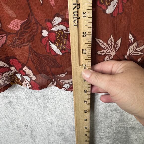 Eloquii Elements Blouse Womens 20 Brown Floral Ruffle Sheer Long Sleeve Boho Top - Picture 10 of 10